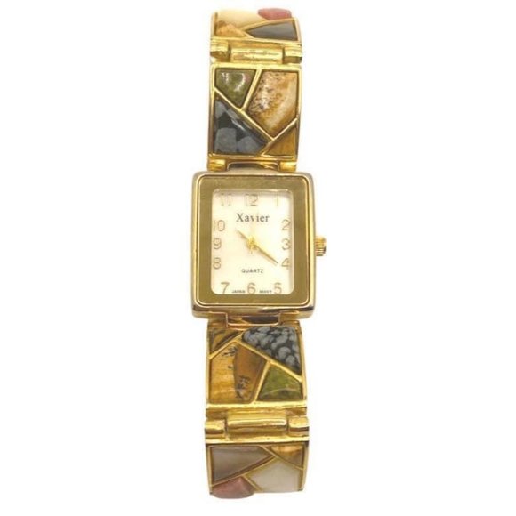 Vintage Xavier Quartz Japan Movement gemstone inlay watch. Needs new battery. Wa - Picture 1 of 7